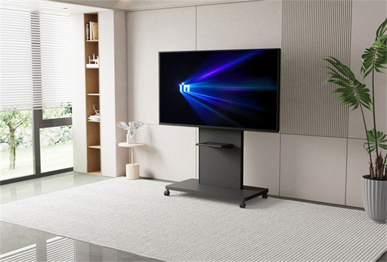 Buy Adjustable Steel Black Mobile Portable TV Rack With Wheel Television Cart For Multi Touch Screen online manufacture