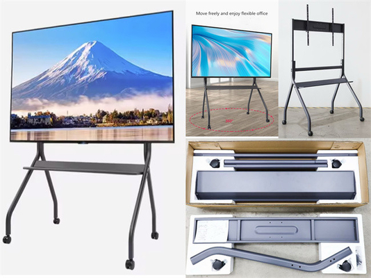 VESA 600x1000mm TV Floor Stand Mobile Rolling Television Stand With AV Shelf With Wheels