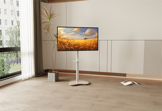 Moderne witte mobiele tv-stand op wielen 43 - 65 inch moderne tv-stand